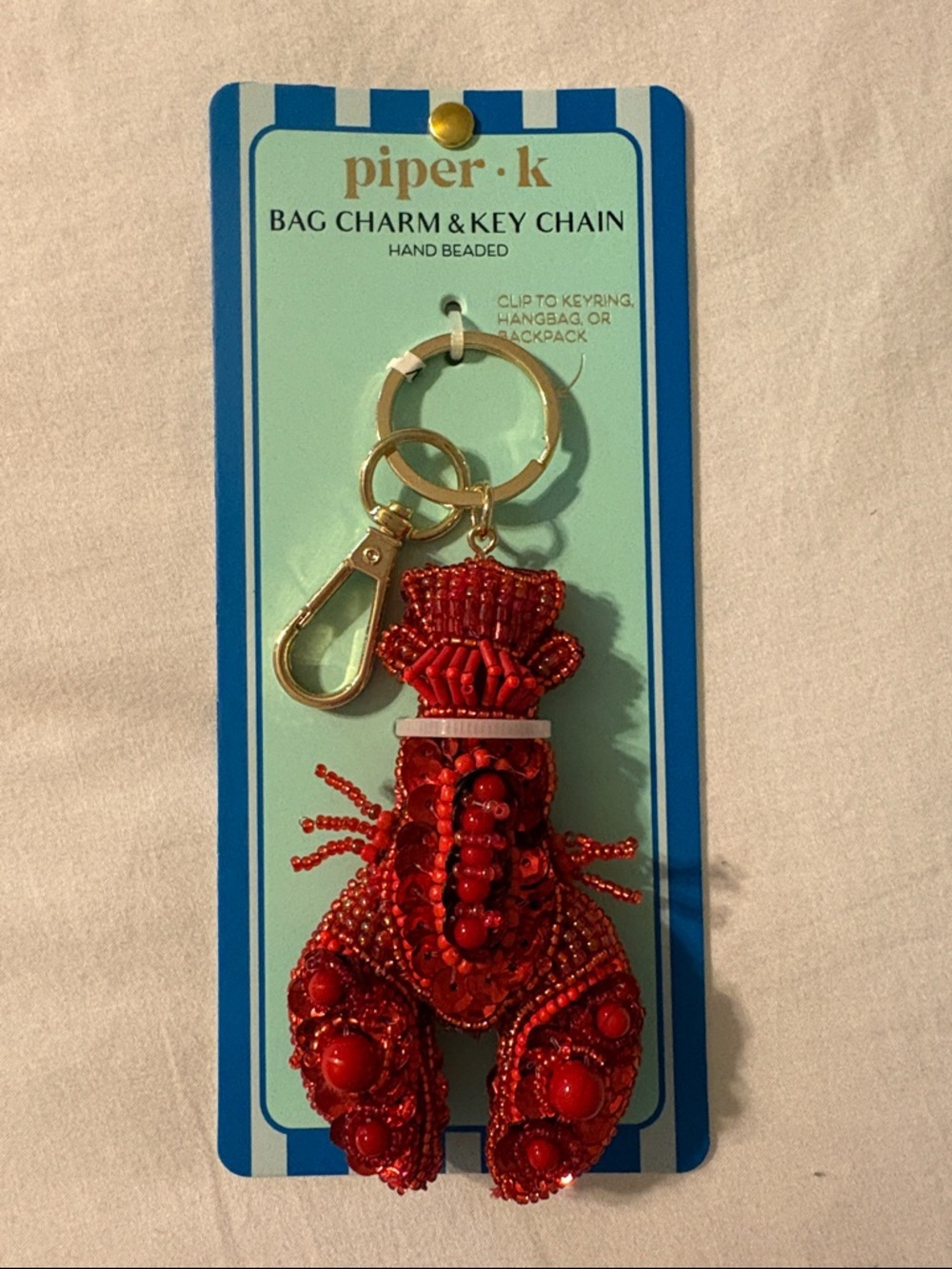 piper•k Hand-Beaded Red Lobster Bag Charm & Key Chain